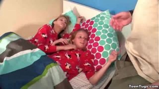 Redhead teen twins play step-dad cock